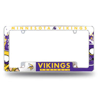 Wholesale NFL Minnesota Vikings 12" x 6" Chrome All Over Automotive License Plate Frame for Car/Truck/SUV By Rico Industries