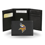 Wholesale NFL Minnesota Vikings Embroidered Genuine Leather Tri-fold Wallet 3.25" x 4.25" - Slim By Rico Industries