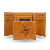 Wholesale NFL Minnesota Vikings Laser Engraved Brown Tri-Fold Wallet - Men's Accessory By Rico Industries