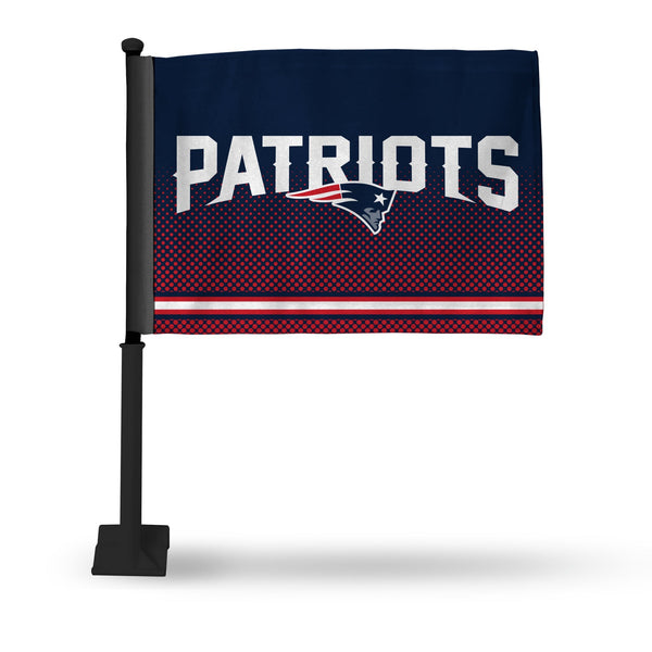Wholesale NFL New England Patriots Double Sided Car Flag - 16" x 19" - Strong Black Pole that Hooks Onto Car/Truck/Automobile By Rico Industries