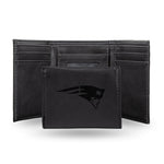 Wholesale NFL New England Patriots Laser Engraved Black Tri-Fold Wallet - Men's Accessory By Rico Industries