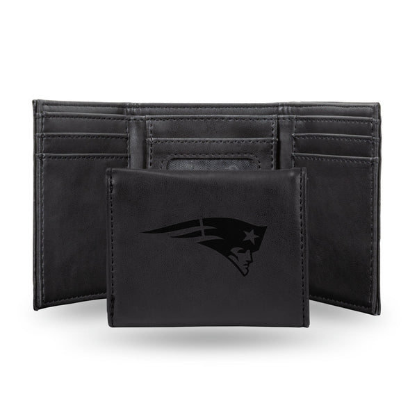 Wholesale NFL New England Patriots Laser Engraved Black Tri-Fold Wallet - Men's Accessory By Rico Industries