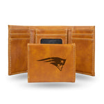 Wholesale NFL New England Patriots Laser Engraved Brown Tri-Fold Wallet - Men's Accessory By Rico Industries