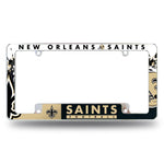 Wholesale NFL New Orleans Saints 12" x 6" Chrome All Over Automotive License Plate Frame for Car/Truck/SUV By Rico Industries