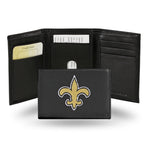 Wholesale NFL New Orleans Saints Embroidered Genuine Leather Tri-fold Wallet 3.25" x 4.25" - Slim By Rico Industries