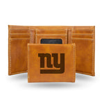 Wholesale NFL New York Giants Laser Engraved Brown Tri-Fold Wallet - Men's Accessory By Rico Industries