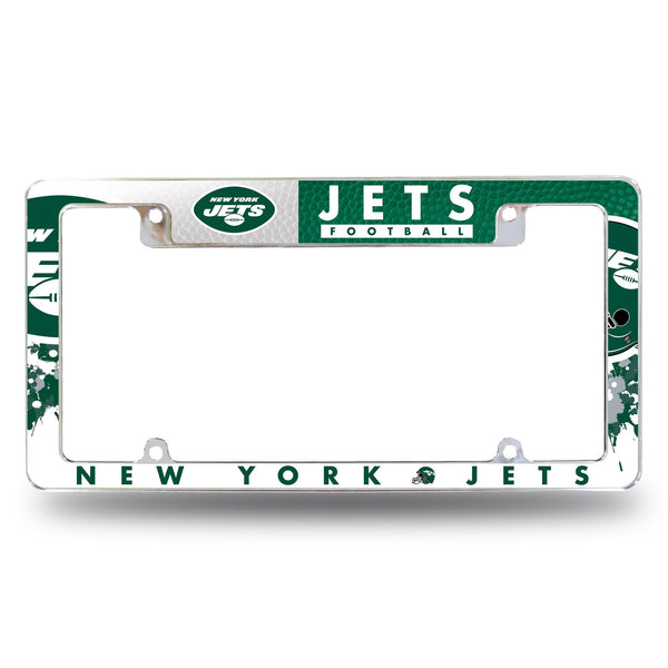 Wholesale NFL New York Jets 12" x 6" Chrome All Over Automotive License Plate Frame for Car/Truck/SUV By Rico Industries