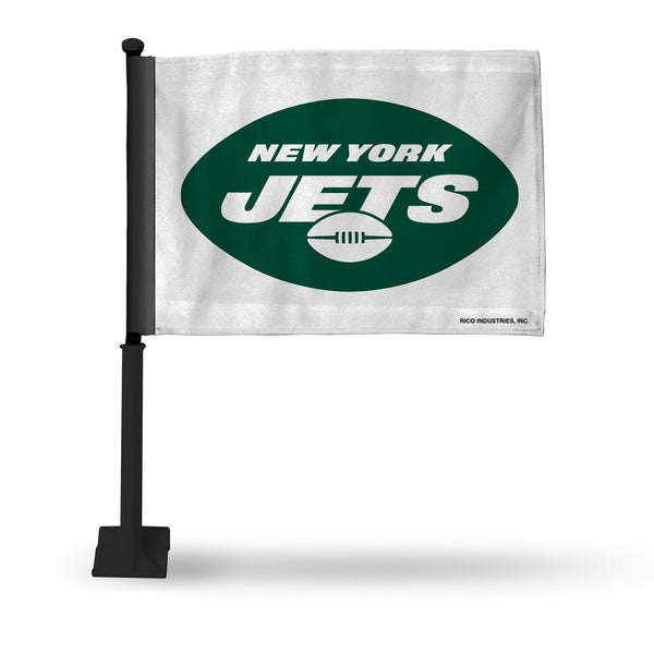 Wholesale NFL New York Jets Double Sided Car Flag - 16" x 19" - Strong Black Pole that Hooks Onto Car/Truck/Automobile By Rico Industries