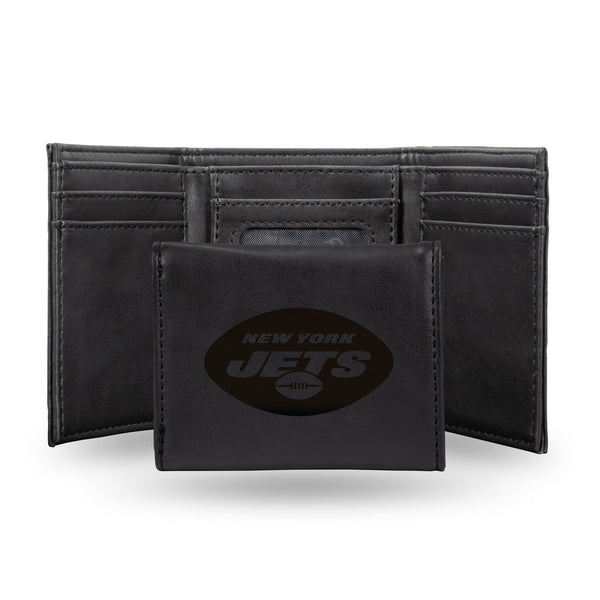 Wholesale NFL New York Jets Laser Engraved Black Tri-Fold Wallet - Men's Accessory By Rico Industries