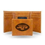 Wholesale NFL New York Jets Laser Engraved Brown Tri-Fold Wallet - Men's Accessory By Rico Industries