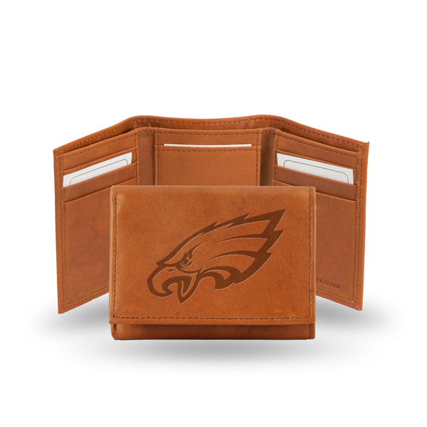 Wholesale NFL Philadelphia Eagles Brown Embossed Genuine Leather Tri-Fold Wallet By Rico Industries