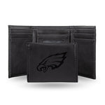 Wholesale NFL Philadelphia Eagles Laser Engraved Black Tri-Fold Wallet - Men's Accessory By Rico Industries