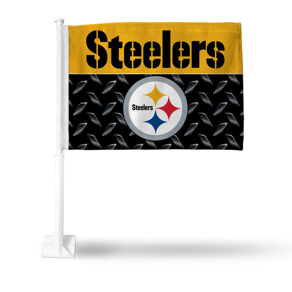 Wholesale NFL Pittsburgh Steelers Double Sided Car Flag - 16" x 19" - Strong Pole that Hooks Onto Car/Truck/Automobile By Rico Industries