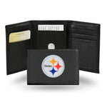 Wholesale NFL Pittsburgh Steelers Embroidered Genuine Leather Tri-fold Wallet 3.25" x 4.25" - Slim By Rico Industries