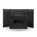 Wholesale NFL Seattle Seahawks Laser Engraved Black Tri-Fold Wallet - Men's Accessory By Rico Industries