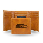 Wholesale NFL Seattle Seahawks Laser Engraved Brown Tri-Fold Wallet - Men's Accessory By Rico Industries