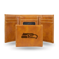 Wholesale NFL Seattle Seahawks Laser Engraved Brown Tri-Fold Wallet - Men's Accessory By Rico Industries