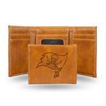 Wholesale NFL Tampa Bay Buccaneers Laser Engraved Brown Tri-Fold Wallet - Men's Accessory By Rico Industries
