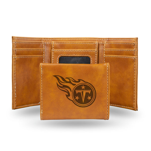 Wholesale NFL Tennessee Titans Laser Engraved Brown Tri-Fold Wallet - Men's Accessory By Rico Industries