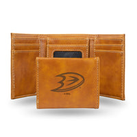 Wholesale NHL Anaheim Ducks Laser Engraved Brown Tri-Fold Wallet - Men's Accessory By Rico Industries