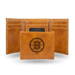Wholesale NHL Boston Bruins Laser Engraved Brown Tri-Fold Wallet - Men's Accessory By Rico Industries