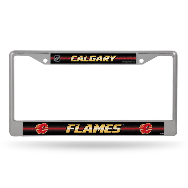 Wholesale NHL Calgary Flames 12" x 6" Silver Bling Chrome Car/Truck/SUV Auto Accessory By Rico Industries