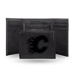 Wholesale NHL Calgary Flames Laser Engraved Black Tri-Fold Wallet - Men's Accessory By Rico Industries