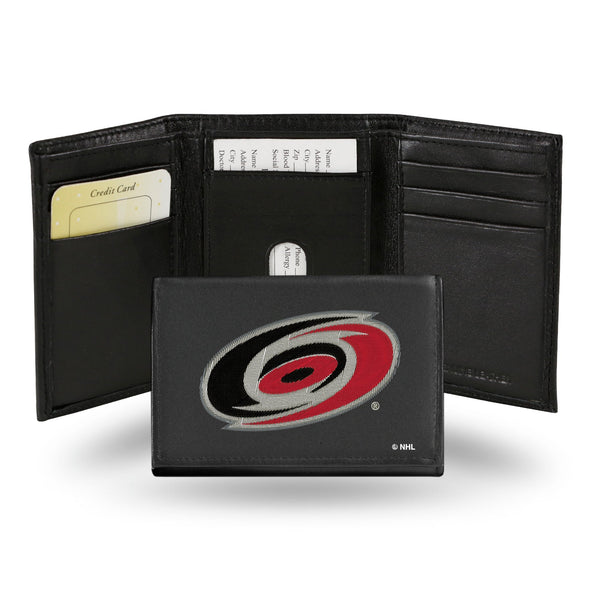 Wholesale NHL Carolina Hurricanes Embroidered Genuine Leather Tri-fold Wallet 3.25" x 4.25" - Slim By Rico Industries