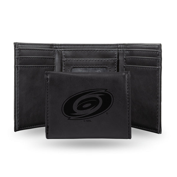 Wholesale NHL Carolina Hurricanes Laser Engraved Black Tri-Fold Wallet - Men's Accessory By Rico Industries