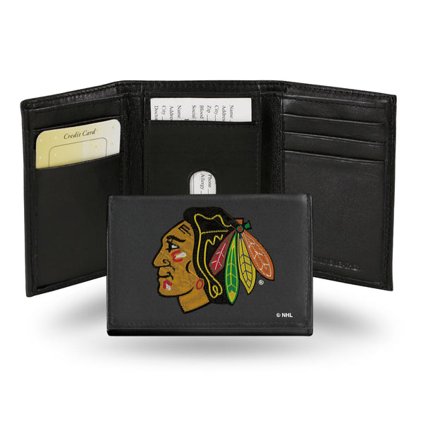 Wholesale NHL Chicago Blackhawks Embroidered Genuine Leather Tri-fold Wallet 3.25" x 4.25" - Slim By Rico Industries