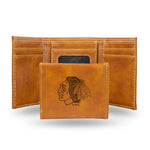 Wholesale NHL Chicago Blackhawks Laser Engraved Brown Tri-Fold Wallet - Men's Accessory By Rico Industries