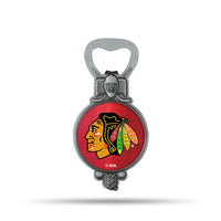 Wholesale NHL Chicago Blackhawks Magnetic Bottle Opener, Stainless Steel, Strong Magnet to Display on Fridge By Rico Industries