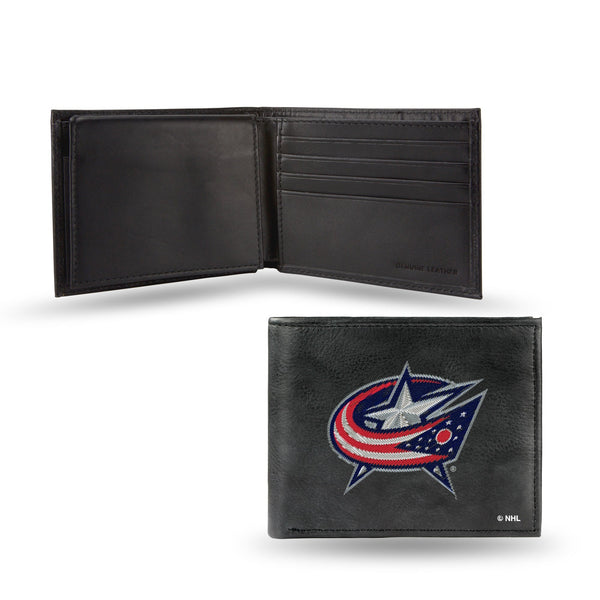 Wholesale NHL Columbus Blue Jackets Embroidered Genuine Leather Billfold Wallet 3.25" x 4.25" - Slim By Rico Industries