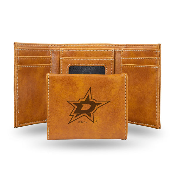 Wholesale NHL Dallas Stars Laser Engraved Brown Tri-Fold Wallet - Men's Accessory By Rico Industries