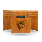 Wholesale NHL Florida Panthers Laser Engraved Brown Tri-Fold Wallet - Men's Accessory By Rico Industries