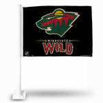 Wholesale NHL Minnesota Wild Double Sided Car Flag - 16" x 19" - Strong Black Pole that Hooks Onto Car/Truck/Automobile By Rico Industries