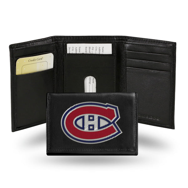 Wholesale NHL Montreal Canadiens Embroidered Genuine Leather Tri-fold Wallet 3.25" x 4.25" - Slim By Rico Industries