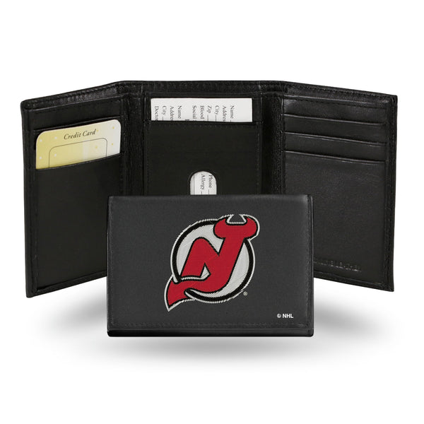 Wholesale NHL New Jersey Devils Embroidered Genuine Leather Tri-fold Wallet 3.25" x 4.25" - Slim By Rico Industries