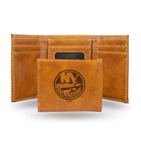 Wholesale NHL New York Islanders Laser Engraved Brown Tri-Fold Wallet - Men's Accessory By Rico Industries