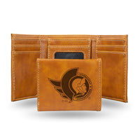 Wholesale NHL Ottawa Senators Laser Engraved Brown Tri-Fold Wallet - Men's Accessory By Rico Industries