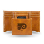 Wholesale NHL Philadelphia Flyers Laser Engraved Brown Tri-Fold Wallet - Men's Accessory By Rico Industries