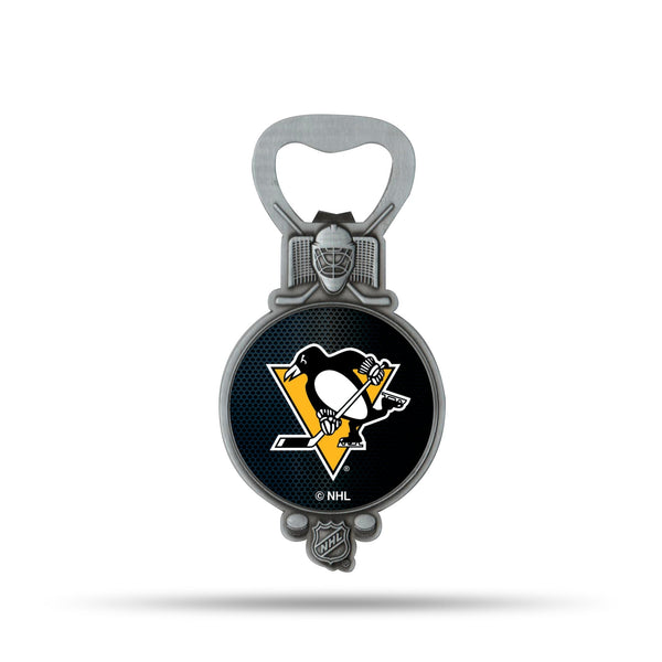 Wholesale NHL Pittsburgh Penguins Magnetic Bottle Opener, Stainless Steel, Strong Magnet to Display on Fridge By Rico Industries