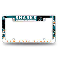 Wholesale NHL San Jose Sharks 12" x 6" Chrome All Over Automotive License Plate Frame for Car/Truck/SUV By Rico Industries