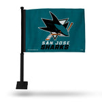 Wholesale NHL San Jose Sharks Double Sided Car Flag - 16" x 19" - Strong Black Pole that Hooks Onto Car/Truck/Automobile By Rico Industries