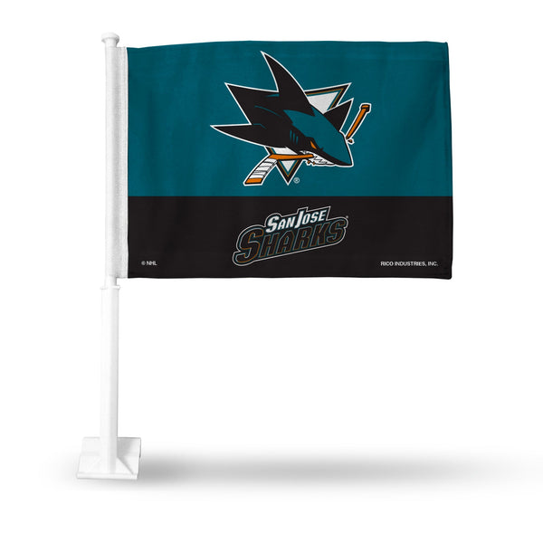 Wholesale NHL San Jose Sharks Double Sided Car Flag - 16" x 19" - Strong Pole that Hooks Onto Car/Truck/Automobile By Rico Industries