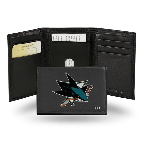 Wholesale NHL San Jose Sharks Embroidered Genuine Leather Tri-fold Wallet 3.25" x 4.25" - Slim By Rico Industries