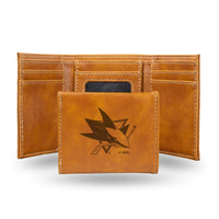 Wholesale NHL San Jose Sharks Laser Engraved Brown Tri-Fold Wallet - Men's Accessory By Rico Industries