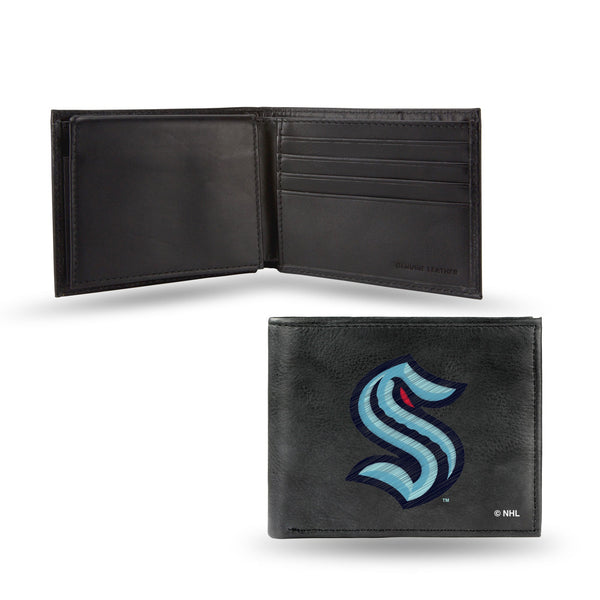 Wholesale NHL Seattle Kraken Embroidered Genuine Leather Billfold Wallet 3.25" x 4.25" - Slim By Rico Industries