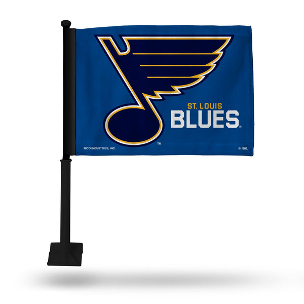 Wholesale NHL St. Louis Blues Double Sided Car Flag - 16" x 19" - Strong Black Pole that Hooks Onto Car/Truck/Automobile By Rico Industries