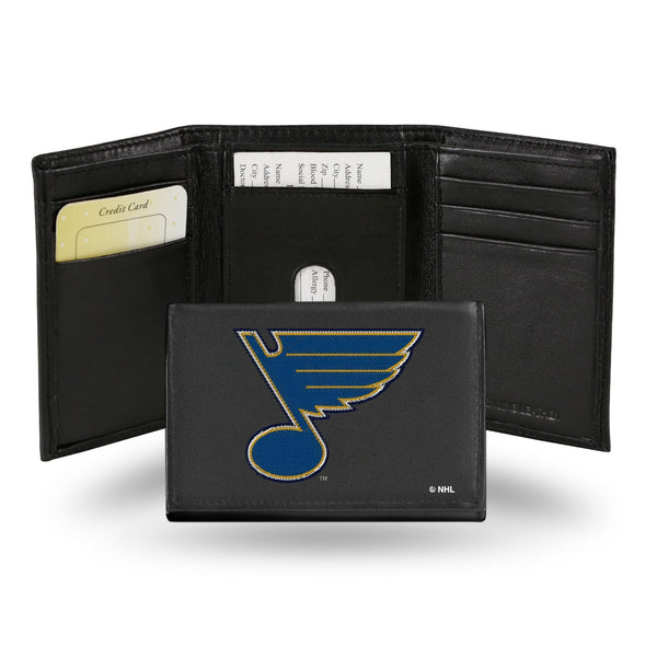 Wholesale NHL St. Louis Blues Embroidered Genuine Leather Tri-fold Wallet 3.25" x 4.25" - Slim By Rico Industries